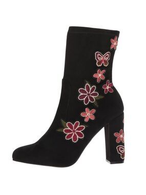 Chinese Laundry Bombshell Embroidered Floral Faux Suede Block Heel Boots